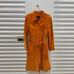 Vintage Terry Lewis Luxuries Orange Genuine Leather Suede Jacket Belted Size L